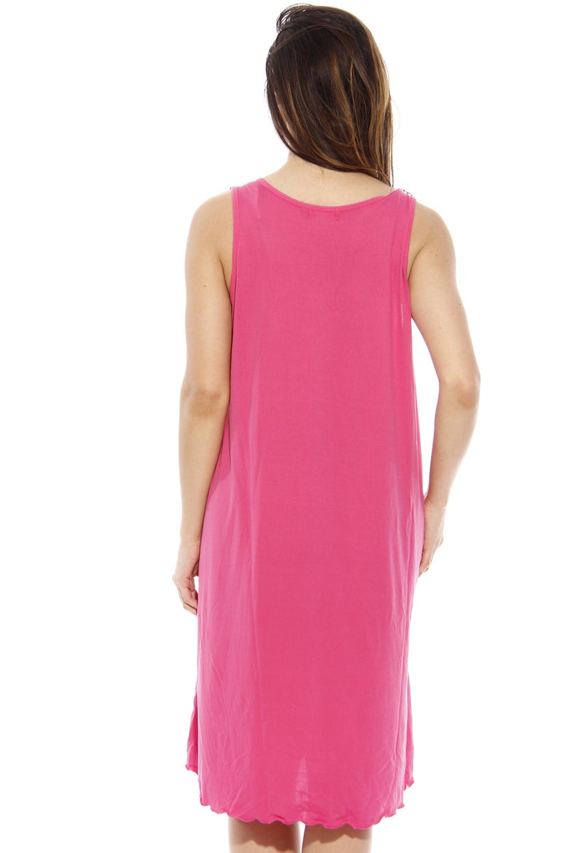 Dreamcrest Silky Soft Nightgown Crochet Trim Sleep Dress 1541B-Pink-M - Image 3